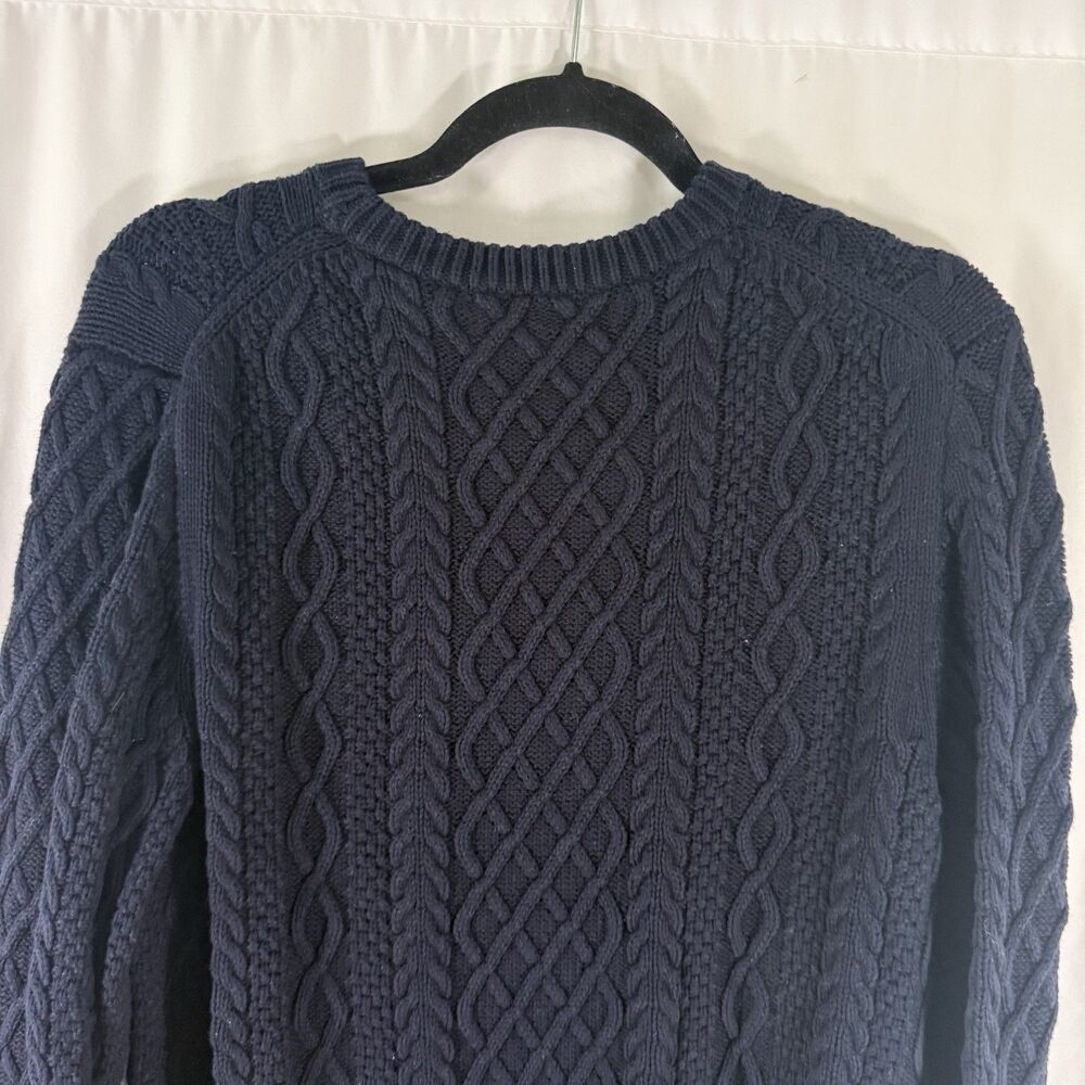 J. Crew Cable Knit Sweater Women's Medium Navy Blue Crewneck Long Sleeve Pullove - Picture 9 of 10
